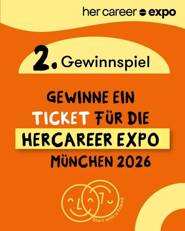 Lust auf neue Perspektiven und spannende Kontakte für deinen beruflichen Weg?

Start with a Friend e.V. verlosen gemeinsam mit @herCAREER. 15 Tickets für die herCAREER Expo 2026 in München!
 
So kannst du teilnehmen:
1) Folge @teamswaf
2) Beantworte in den Kommentaren: "Was ist der beste Tipp für deinen Beruf, den du bekommen hast?" und tagge eine Freundin, mit der du ihn teilen möchtest.
3) Teile diesen Beitrag in deiner Story und markiere uns
 
Wer kann teilnehmen?
- Frauen ab 18 Jahren mit Wohnsitz an einem der SwaF Standorte.

Hinweis:
Recruiter:innen, Career Coaches, Trainer:innen und HR-Dienstleister:innen, die in beruflicher Funktion teilnehmen, sind von der Teilnahme ausgeschlossen.
 
15 Gewinnerinnen erhalten jeweils ein herCAREER-1-Tag-Ticket.
Teilnahmeschluss: 30.09.2026

Wichtig: Das Gewinnspiel umfasst ausschließlich das Ticket. Reise- und Übernachtungskosten werden von Start with a Friend e.V. nicht übernommen.

Dank an herCAREER für die Tickets für die herCAREER Expo 2026 und dafür, dass wir zusammen noch mehr Frauen die Möglichkeit geben, ihre Karriere voranzubringen.

Die Gewinnerinnen werden vom SwaF-Team ausgewählt, sofern sie die Teilnahmebedingungen erfüllen. Wenn es mehr Teilnehmerinnen als Tickets gibt, werden die Tickets unter den berechtigten Teilnehmerinnen verlost.

Dieses Gewinnspiel steht in keiner Verbindung zu Instagram und wird weder von Instagram gesponsert, unterstützt noch organisiert.

Viel Glück!

#herCAREER #GenderEquality  #karriere  #network