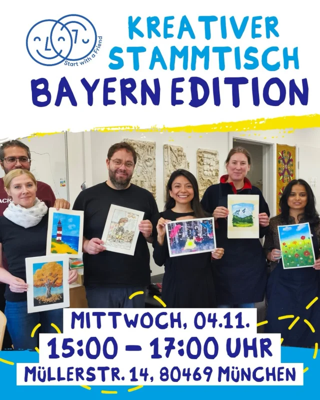 SwaF-Stammtisch in München: Special Edition 🥨

Liebe SwaFis in ganz Bayern,

am Nachmittag des 4. November möchten wir euch als Bundesteam zu einem besonderen Stammtisch in München einladen.

Der Bayerische Integrationsbeauftragte Karl Straub möchte SwaF besser kennenlernen und verstehen, wie unsere Projekte in Bayern funktionieren.

Wir möchten euch einladen, Teil davon zu sein!

Gestaltet einen besonderen Stammtisch mit: Wir wollen gemeinsam kreativ werden, Postkarten malen und dabei ins Gespräch miteinander und mit @karl.straub.16 und seinem Team kommen.

Wann? – 4. November, 15-17 Uhr
Wo? – Sub - Schwules Kommunikations- und Kulturzentrum München e.V. (Müllerstraße 14, 80469 München)
Was? – Gemeinsames Postkartenmalen als kreativer Stammtisch mit einem Besuch von Karl Straub und seinem Team (@integrationsbeauftragterbayern)

Für wen? – Alle SwaFis in Bayern – the more, the merrier!

Wir freuen uns auf euch! 💛